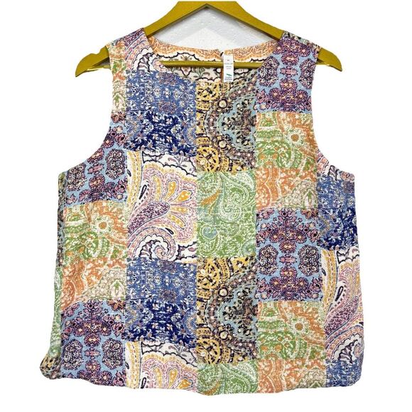 Rachel Zoe Linen Paisley Patchwork Tank Top Size M Reversible Boho Y2K Hippie - Picture 1 of 7